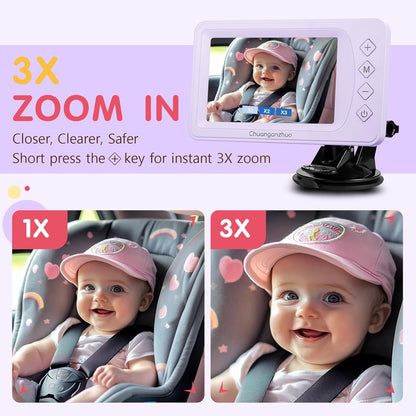 Baby Car Camera USB with No.1 Clarity, 5'' HD 1080P IPS Baby Car Monitor with 3X Zoom, Backseat/Carseat/Rear Seat Camera with Ultra Night Vision, Easy No-Damage Install, S100P(5inch Black)