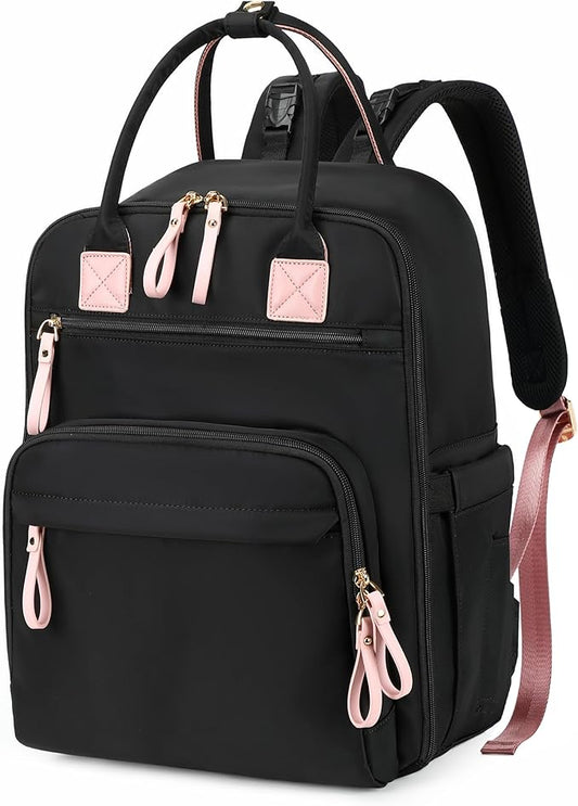 LORADI 18 Pockets Large Diaper Bag Backpack with 4 Insulated Pockets and Stroller Clips, Baby Shower Essentials (Black, Large)