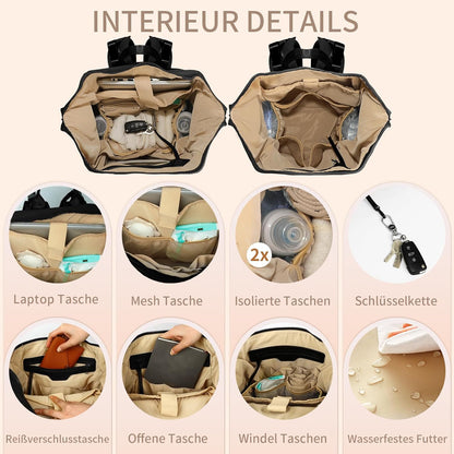 Omanmoli Diaper Bag Backpack,Large Neoprene Baby Bag for Boys Girls with 15 Diaper Bag Organizer,2 Insulated Pockets,Changing Pad,Stroller Straps,Gray