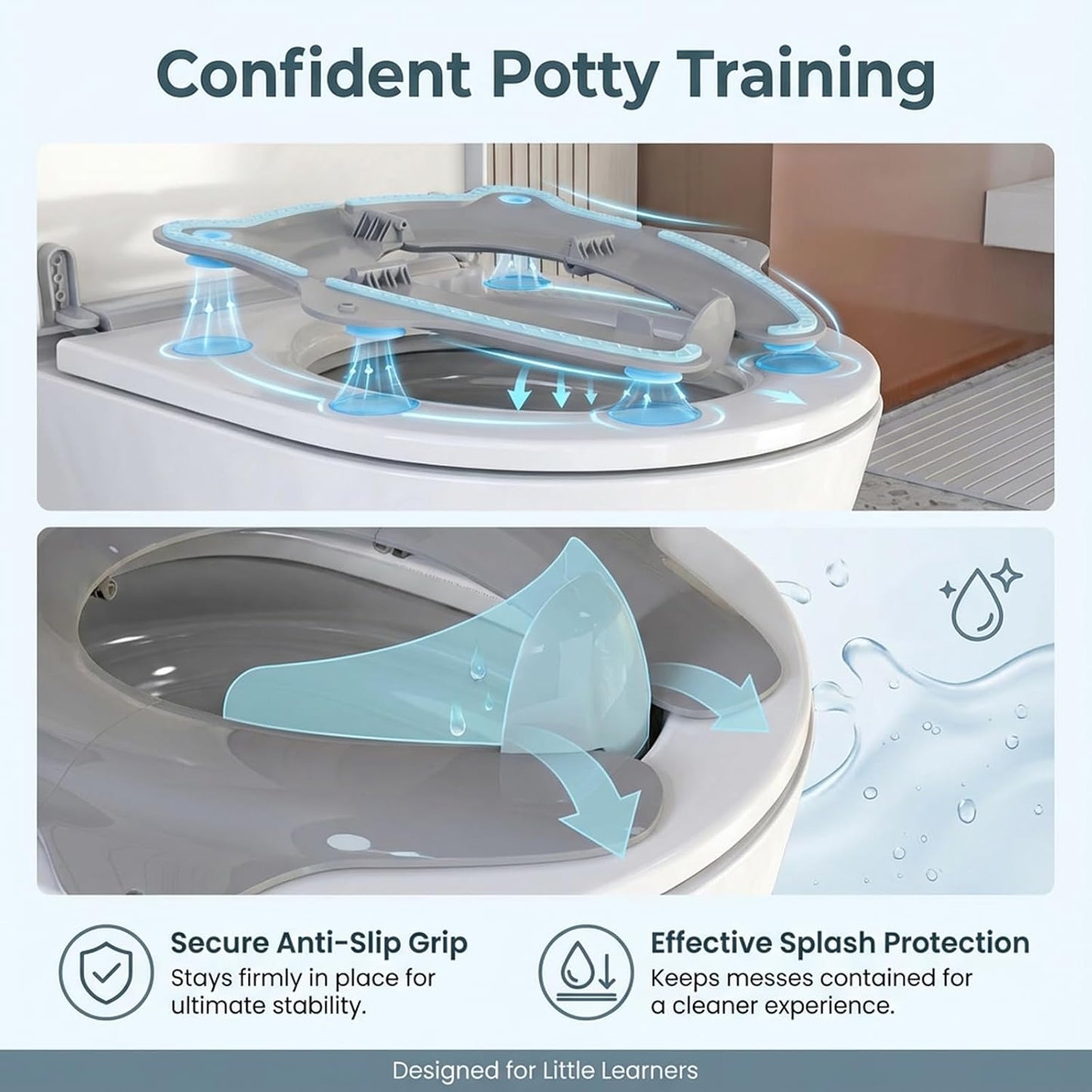Foldable Travel Potty Seat for Toddler, Portable Toilet Training Seat for Kids on The Go, Fits Round & Oval Toilets with Non-Slip Base & Travel Bag for Car Airplane Essentials, Grey