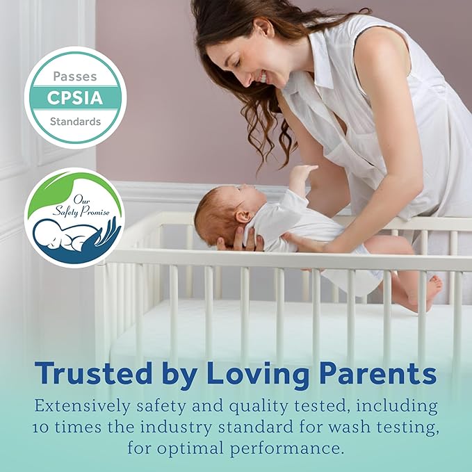 Sealy Baby Stain Protection Waterproof Crib Mattress Protector – Noiseless Fitted Sheet Cover with Quilted Cotton-Blend Top for Comfort – Machine Washable and Easy-to-Clean Toddler Pad, 52 x 28, White