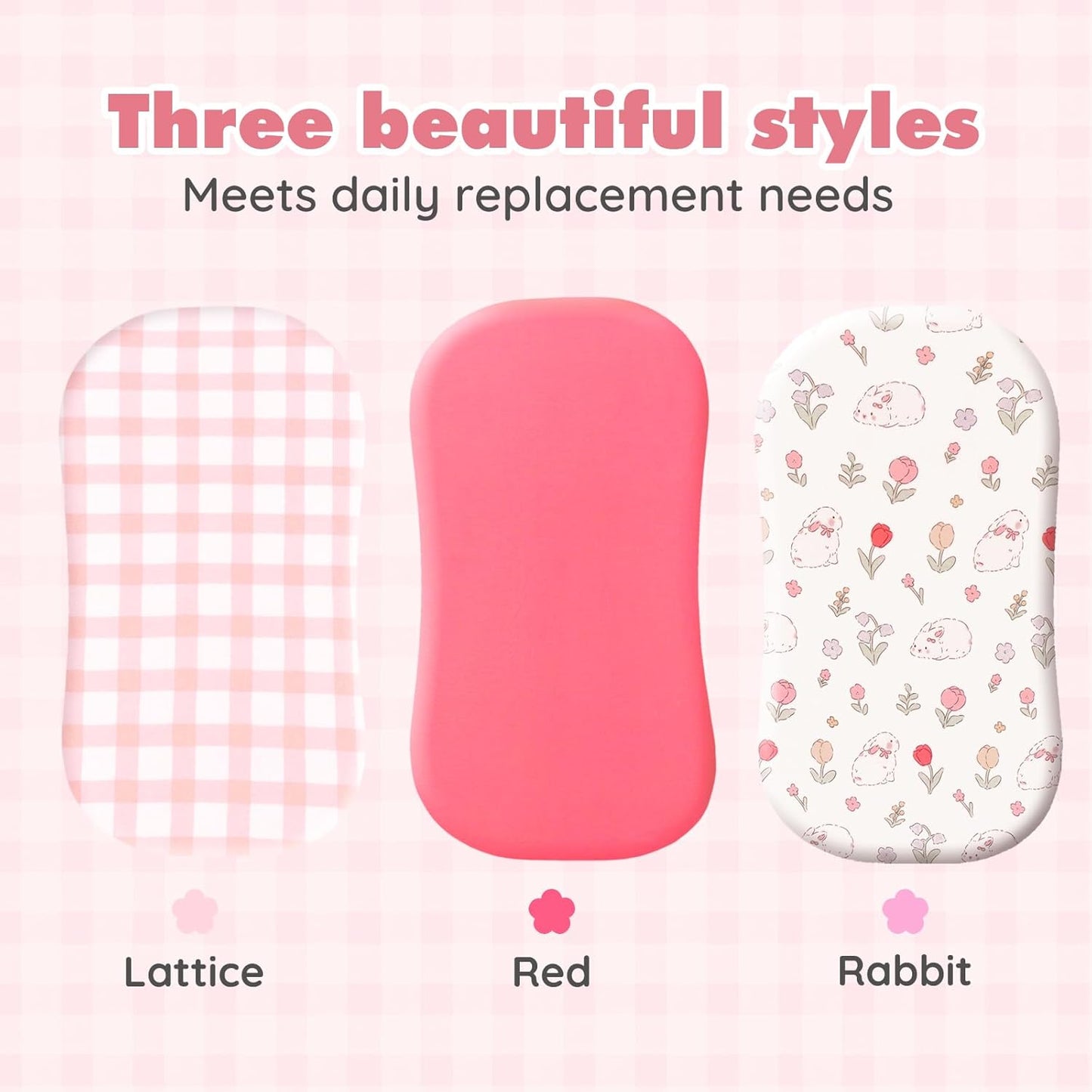 3 Pack Cotton Bassinet Sheets - 35"x19" for Newton, Ezebaby, Evolur Stellar, AMKE 3 in 1 Bedside Sleeper, Ultra Soft & Skin Friendly Bassinet Fitted Sheets, Pink Flower