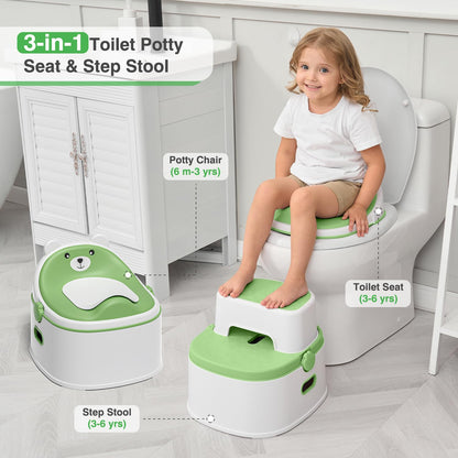 3-in-1 Toddler Potty Training Toilet for Boys & Girls - Convertible Potty Chair with Step Stool for Toddlers 1-3, Anti-Slip Design Toddler Toilet Seat - Removable & Easy to Clean