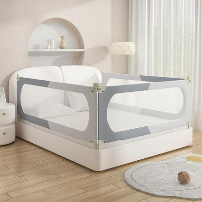 Bed Rail for Toddlers Twin, Full, Queen, King & Cal kingMattress Size | Swing Down Rail Guard | Mattress Side Rail for Kids (Gray and White, (3 Sides for King Size) 79.9x79.9x76 Inch)