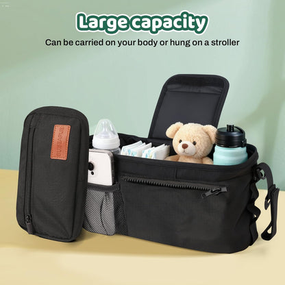 Guiseapue Universal Stroller Organizer with Cup Holder: Stroller Caddy Accessories with Detachable Phone Bag Fit for Uppababy, Non-Slip Straps, Walker Accessories, First Mothers Day Gifts for New Mom
