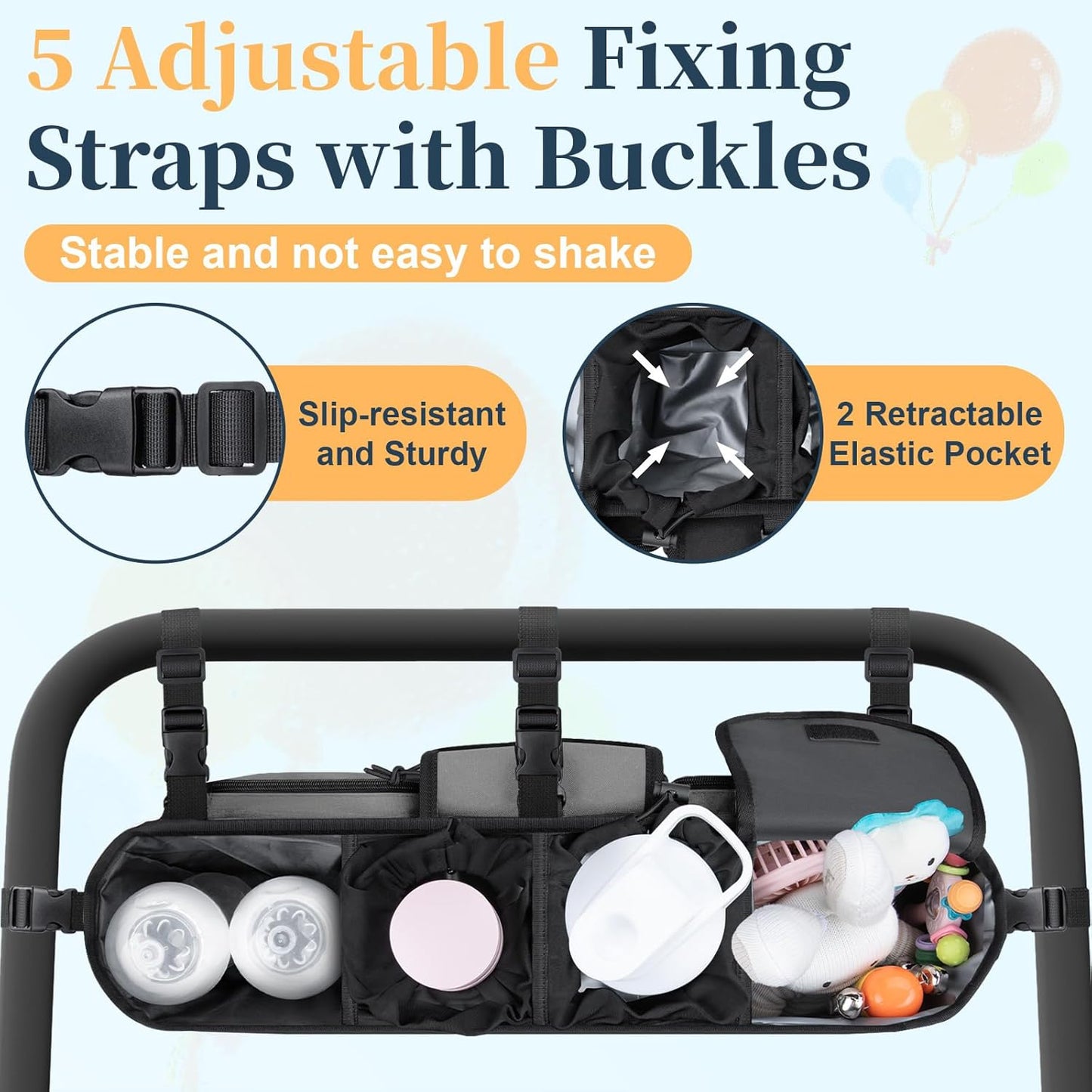 GDNasist Double Stroller Organizer Compatible with Bob Duallie and Baby Jogger City Mini GT2, Double Baby Stroller Accessories with Cooler Bag, Parent Console Double Jogging Stroller Caddy, Black