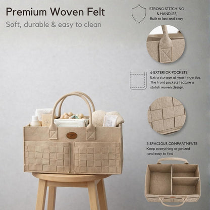 Baby Diaper Caddy Organizer for Nursery – Large Felt Storage Basket for Baby Essentials, Wipes & Diapers – Portable Nursery Organizer Bin for Changing Table or Living Room Light Grey