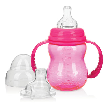 Nuby 3 in 1 Baby Bottle to Training Sippy Cup - 8 Oz Toddler Cups Spill Proof with Soft Spout, Nipple & Removable Grip Handles - Dishwasher Safe - Blue