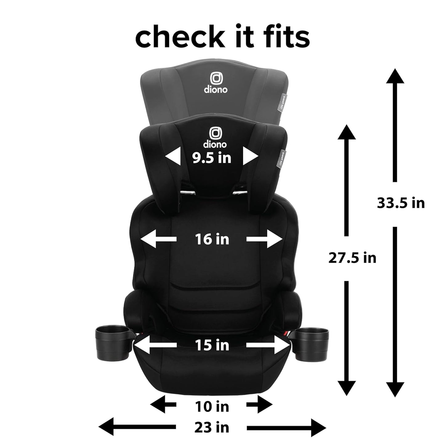 Diono Everett NXT High Back Booster Car Seat with Rigid Latch, Lightweight Slim Fit Design, 8 Years 1 Booster Seat, Black