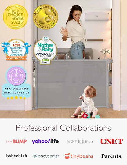 Momcozy Baby Gate, Retractable Baby Gate or Dog Gate 【Easy to USE】 for 33" Tall, Extends up to 55" Wide, for Stairs, Doorways, Hallways, Indoor, Outdoor