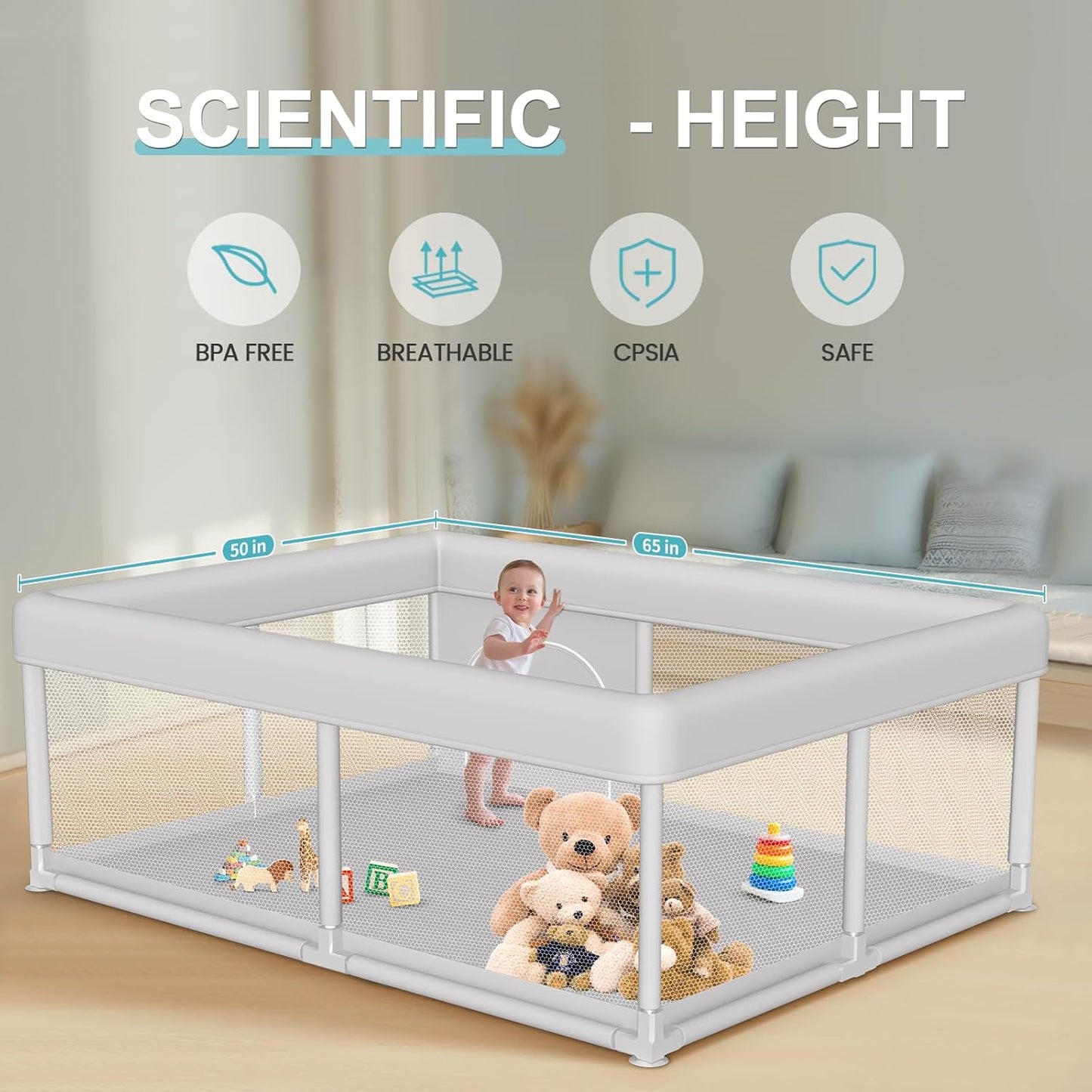 Hiaksedt Baby Playpen 50x50 Inch, Play Pens for Babies and Toddlers Baby Fence Play Yards for Indoor & Outdoor with Breathable Mesh Anti-Fall Playpen