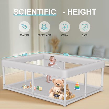 Hiaksedt Baby Playpen 50x50 Inch, Play Pens for Babies and Toddlers Baby Fence Play Yards for Indoor & Outdoor with Breathable Mesh Anti-Fall Playpen
