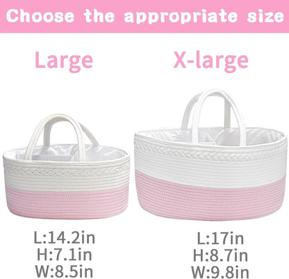 ABenkle Diaper Caddy Organizer - Cotton Rope Nursery Storage Basket for Baby Essentials, Boys & Girls Shower Gift, Changing Table Organizer, Pink