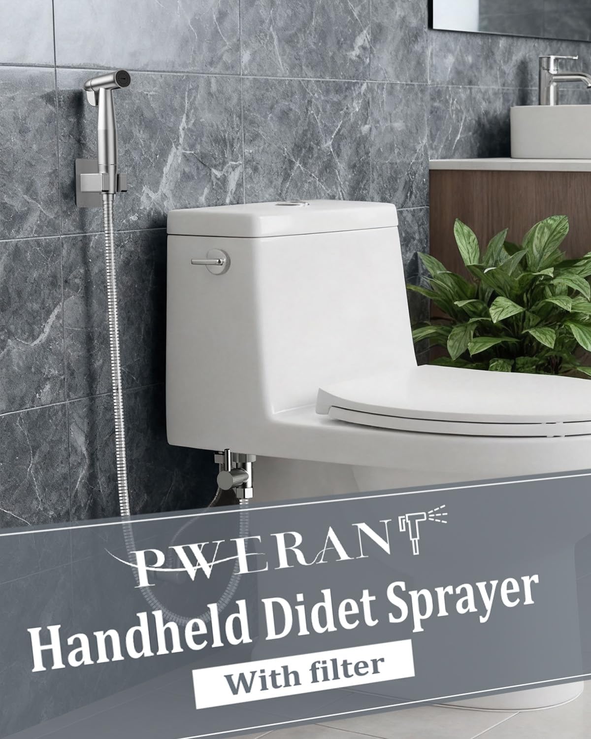 PWERAN Handheld Bidet Sprayer for Toilet, Toilet Jet Spray with Adjustable Water Pressure ON/Off Switch for Feminine Wash, Stainless Steel Muslim Shower with Hose for Baby Cloth Diaper Wash