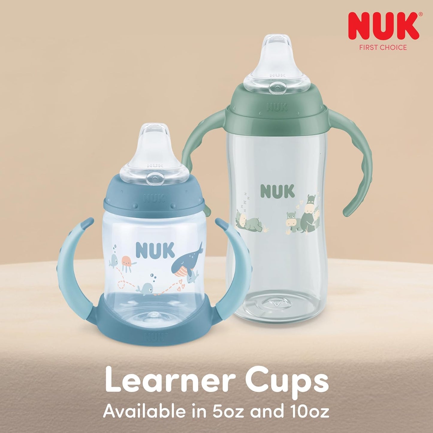 NUK Learner Cup, 5 Oz, Pack of 2, Pink Hearts, Soft Spout, Easy-Grip Handles, BPA Free, Spill Proof, Transition Sippy Cup