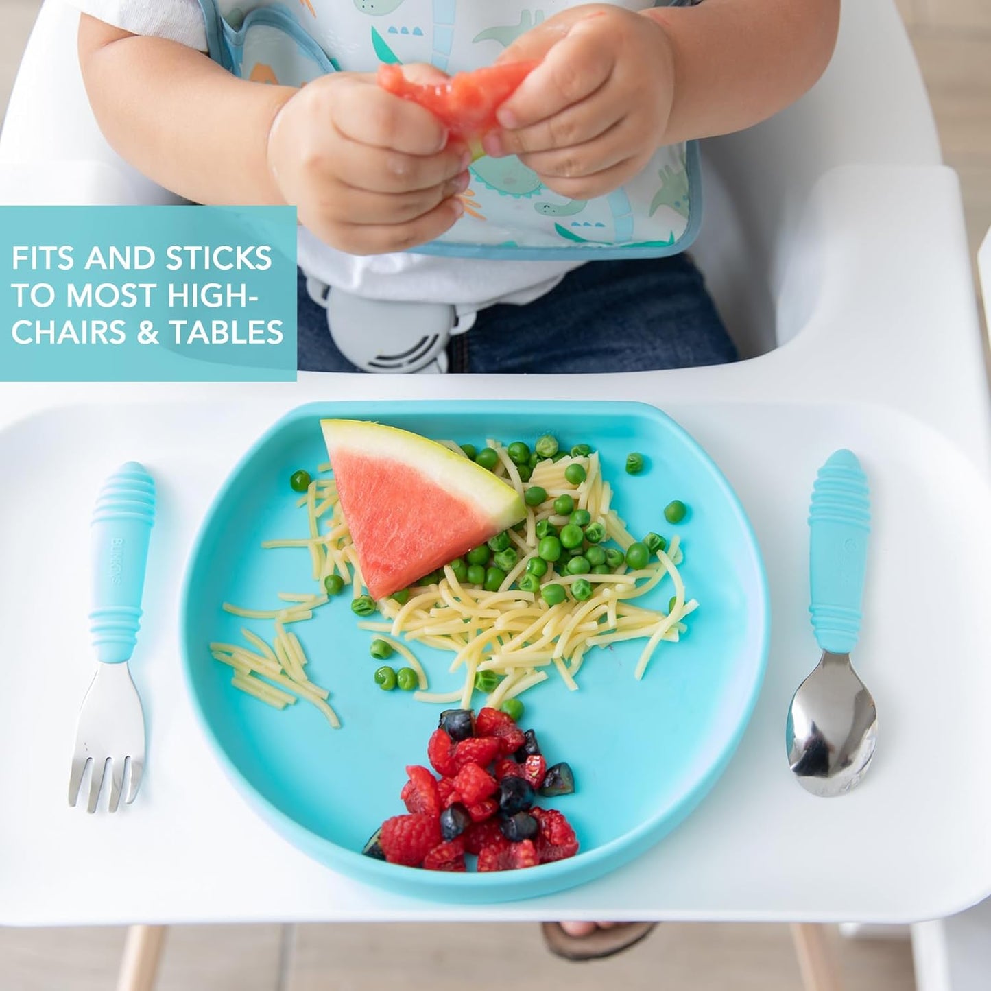 Bumkins Toddler and Baby Suction Plate, Divided Grip Dish for Babies and Kids, Baby Led Weaning, Feeding Supplies, Sticks to Tables and Highchairs, Platinum Silicone, for Chidren 6 Months, Gray