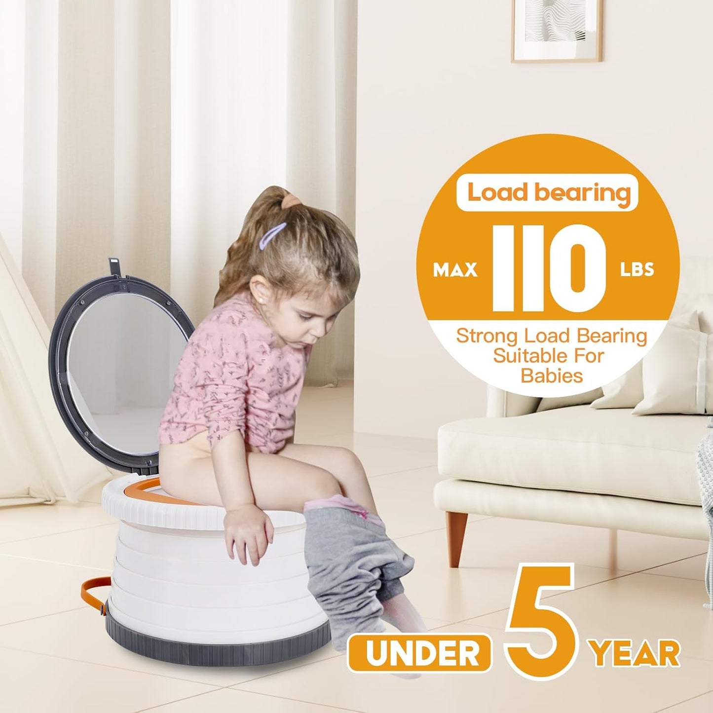 SunnySmile Portable Toilet for Kids,Portable Potty Seat for Toddler Travel,Travel Potty with Travel Bag, Applicable to Camping, Indoor/Outdoor Use, Includes 45 Replacement Bags (Grey)