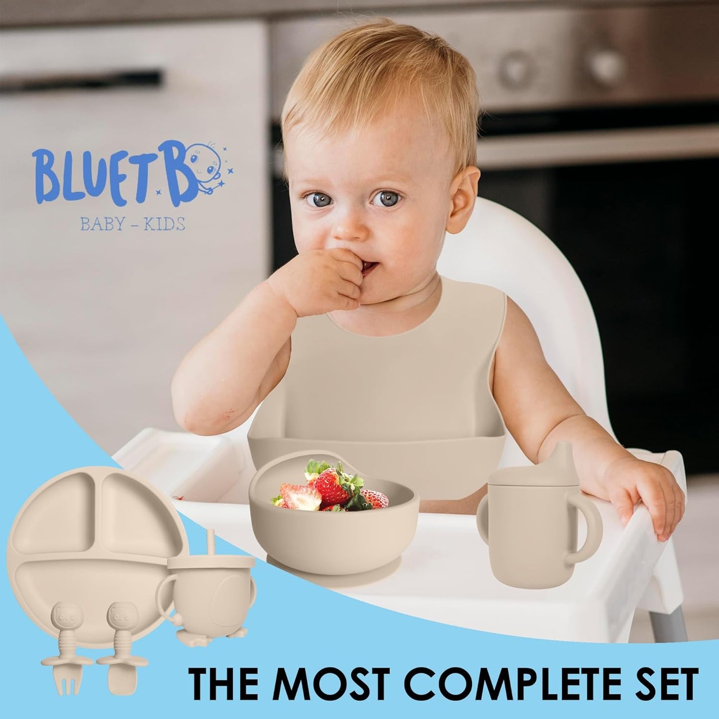 Bluet B- Silicone Baby Feeding Set with Pacifier - Baby Led Weaning Supplies - Baby Spoons, Suction Bowl - Plate - Baby Utensils Set - Silicone Feeding Set for Baby First Foods - 11pcs - Purple