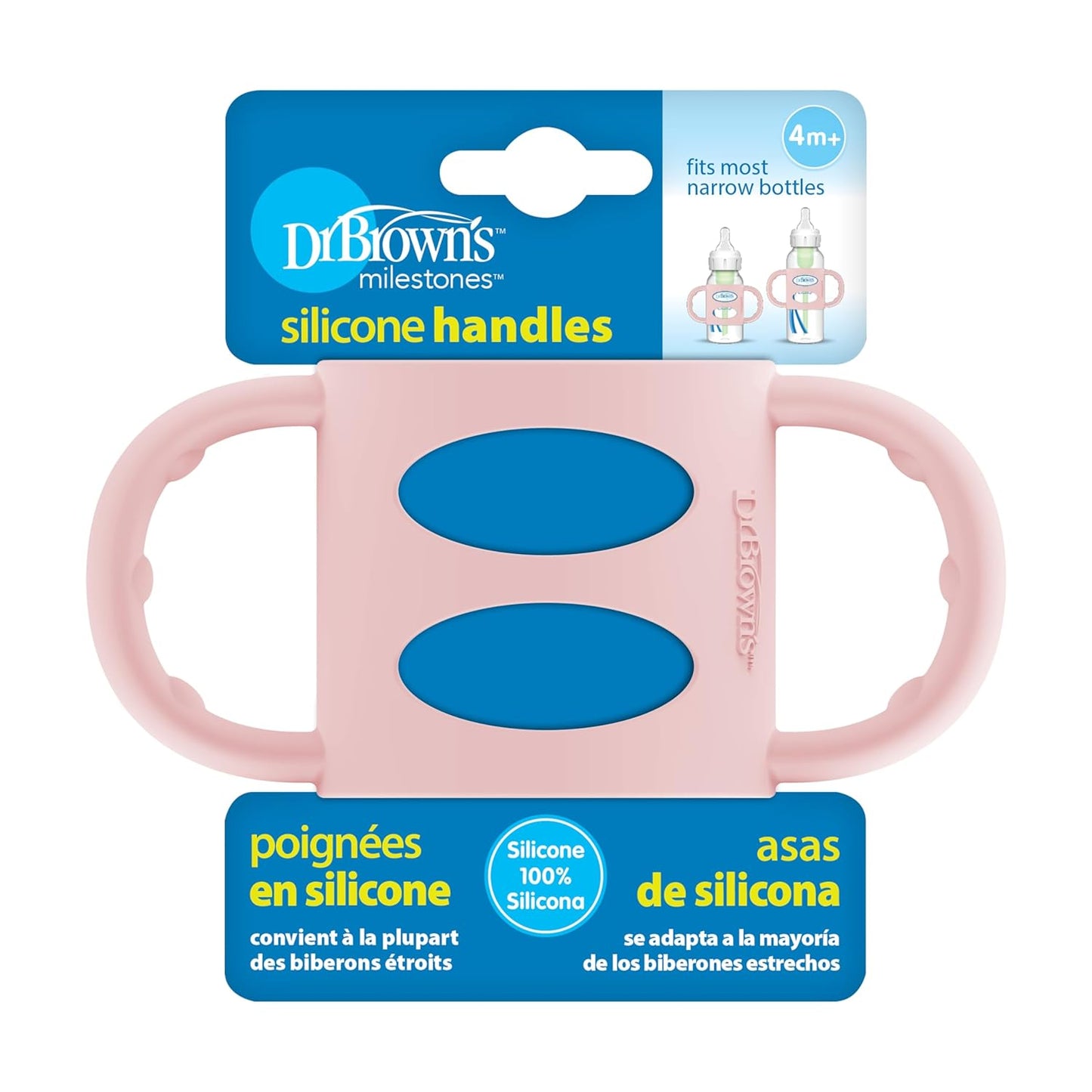 Dr. Brown's Narrow Baby Bottle Handles, 100% Silicone, Easy Grip Removable Handles for Bottle to Sippy Cup Transition, Blue, 4m+