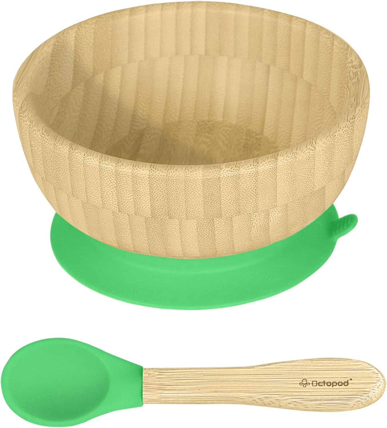 Abiie Octopod Bamboo Baby Bowl Set for 4 Months and Up – Mess-Free High Chair Suction Bowl with Spoon for Toddlers and Kids - Ergonomic Baby Feeding Essentials - 5.7" x 3" x 5.7" - Pink