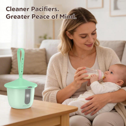 MomMed Portable Pacifier Sanitizer with Smart Display, Dual 60/180s Disinfection Modes, Auto Shut-Off, UV Pacifier Holder Case for Baby Pacifiers, Teethers, Bottle Nipples and More(Pink)
