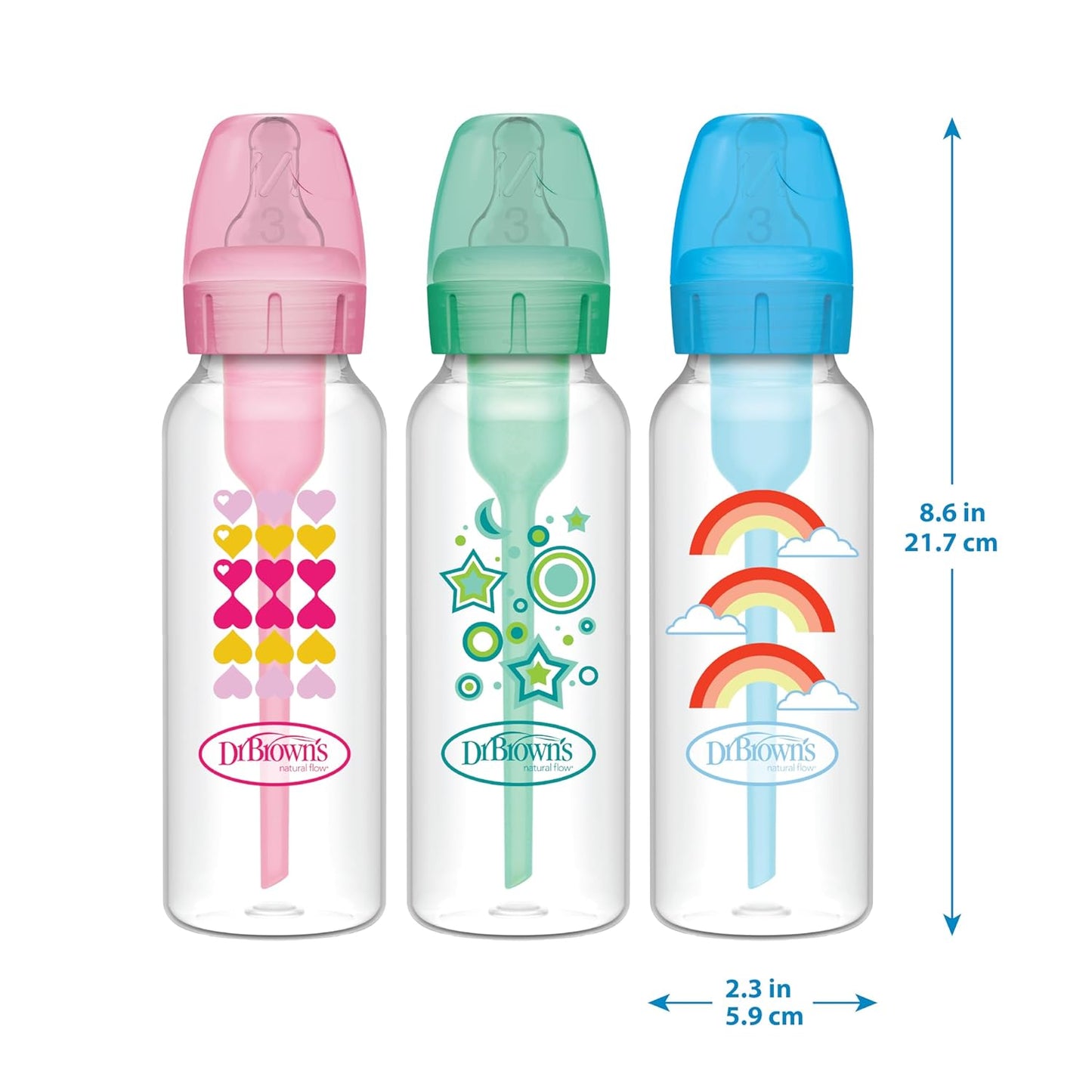 Dr. Brown's Anti-Colic Options+ Narrow Sippy Bottle Starter Kit, 8oz/250mL, with Level 3 Medium-Fast Flow Nipple and Soft 100% Silicone Sippy Spout, Blue, BPA Free, 6m+