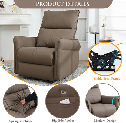 Power Swivel Rocker Recliner Chair for Nursery, Upholstered Snowflake Velvet 270°Swivel Glider Rocker Chair with USB Ports, Small Power Recliners for Small Spaces Living Room