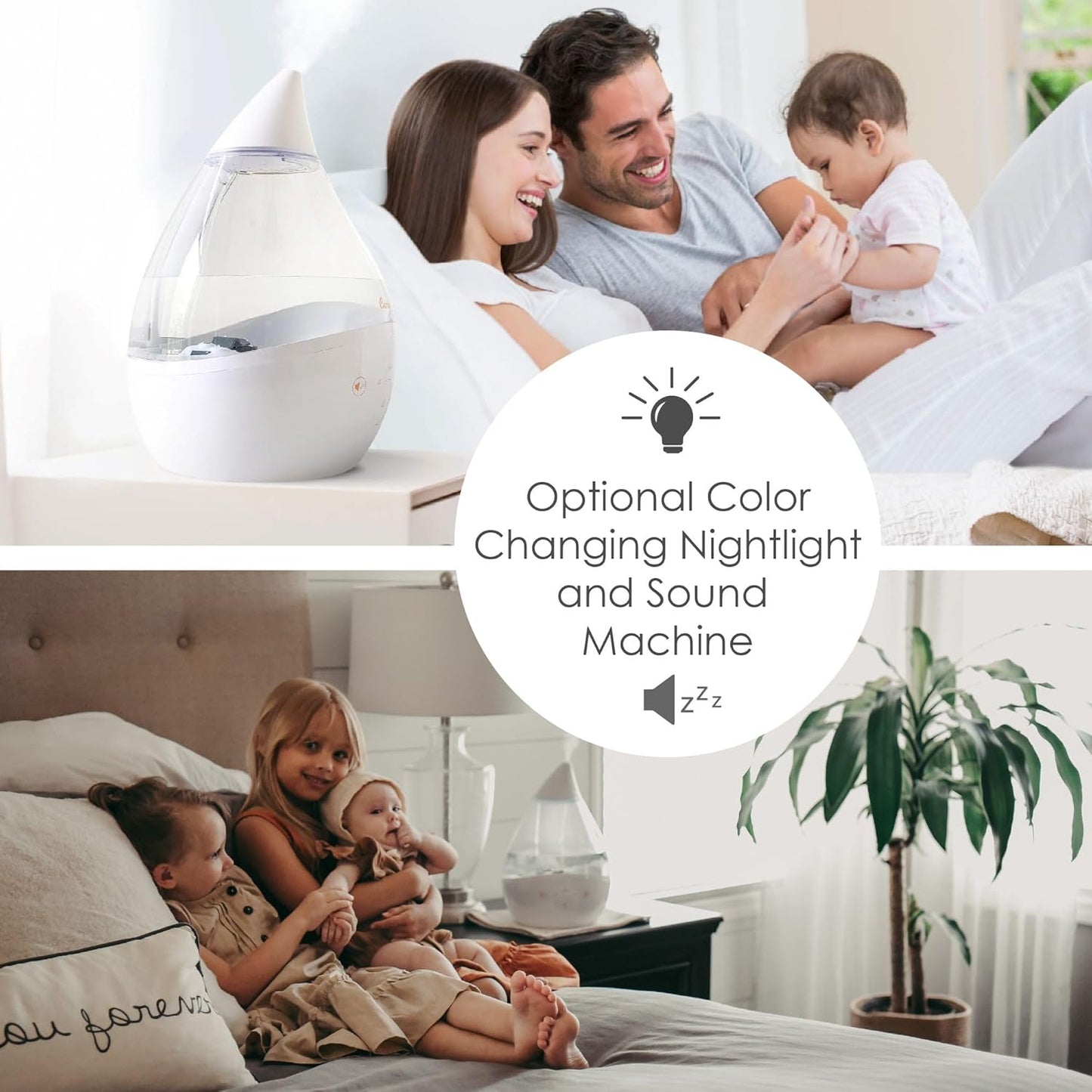 Crane 4-in-1 Drop 2.0 Ultrasonic Cool Mist Humidifier with Sound Machine, Night Light, Aroma Tray, 1 Gallon Top Fill, Blue & White