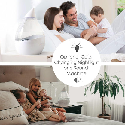 Crane 4-in-1 Drop 2.0 Ultrasonic Cool Mist Humidifier with Sound Machine, Night Light, Aroma Tray, 1 Gallon Top Fill, Blue & White