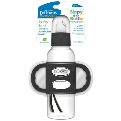 Dr. Brown's Milestones Narrow Sippy Spout Bottle with 100% Silicone, Easy-Grip Handles and Soft Sippy Spout, 8oz/250mL, Light Pink and Ecru, 2-Pack, 6m+