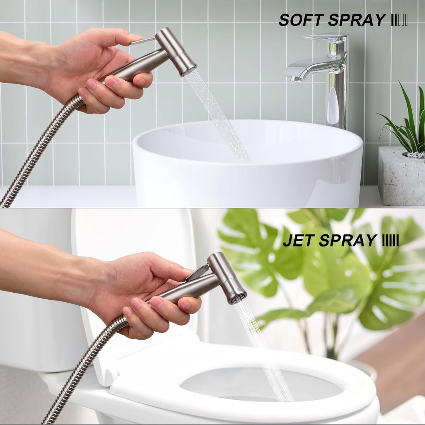 Spray, Multifunctional Hand-held Bidet Spray, Bathroom Diaper Shower, Hose and Accessories - Bidet Hand-held Toilet Sprinkler with Dual Spray Function(Silvery)
