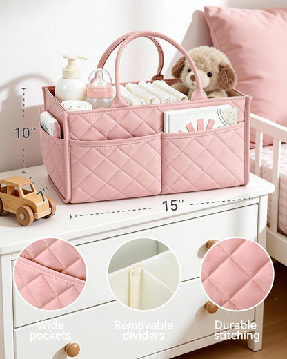 Tivellary Baby Diaper Caddy Organizer – Spacious Storage Basket for Newborn Essentials, Nursery & Diaper Station, Registry Essential, Dusty Rose