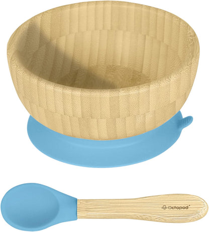 Abiie Octopod Bamboo Baby Bowl Set for 4 Months and Up – Mess-Free High Chair Suction Bowl with Spoon for Toddlers and Kids - Ergonomic Baby Feeding Essentials - 5.7" x 3" x 5.7" - Pink