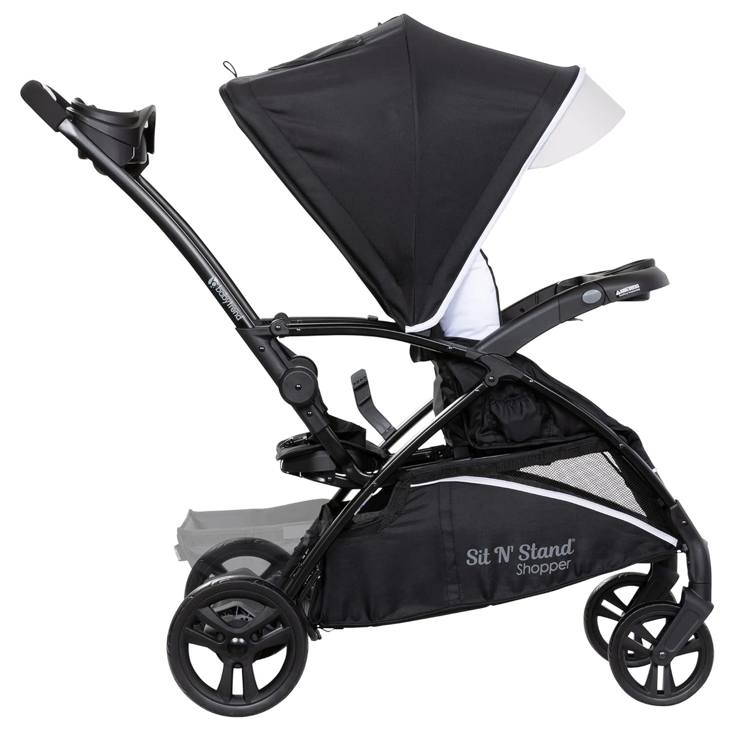 Baby Trend Sit N' Stand 5-in-1 Collapsible Shopper Stroller with Canopy, Visor, Extendable Storage Basket, Phone Tray, and 2 Cup Holders, Modern Khaki