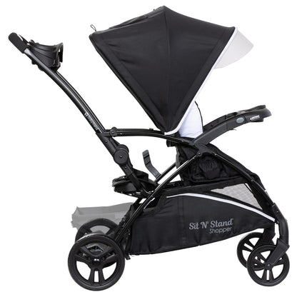 Baby Trend Sit N' Stand 5-in-1 Collapsible Shopper Stroller with Canopy, Visor, Extendable Storage Basket, Phone Tray, and 2 Cup Holders, Modern Khaki