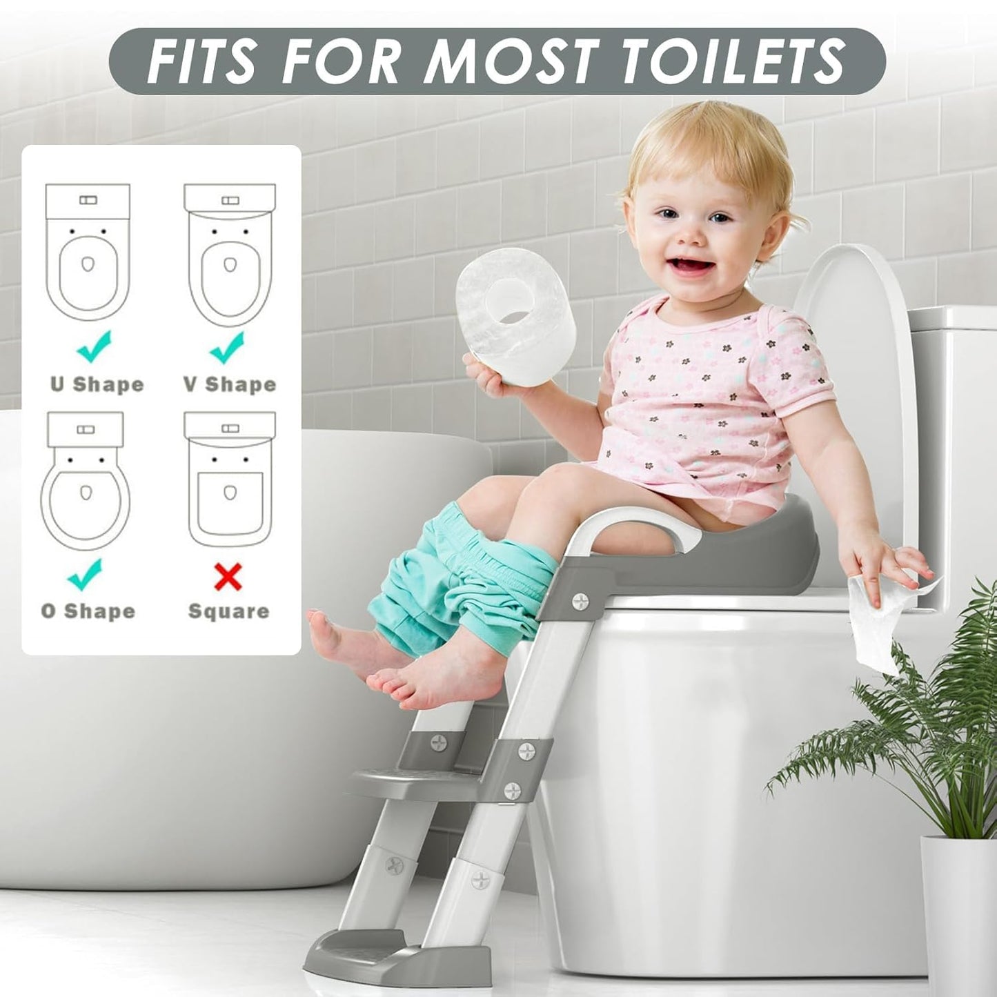 Potty Training Seat with Step Stool Ladder, Toddler Potty Training Toilet for Boys Kids, Potty Chair Adjustable Potty Seat for Toilet with Anti-Slip Wide Steps Splash Guard Safety Handles