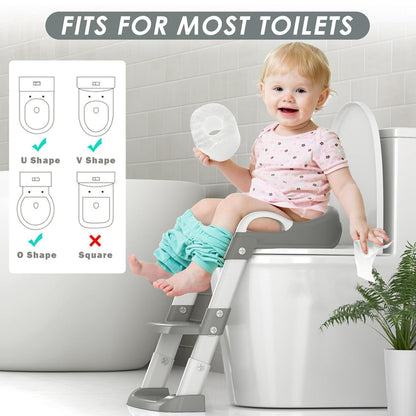 Potty Training Seat with Step Stool Ladder, Toddler Potty Training Toilet for Boys Kids, Potty Chair Adjustable Potty Seat for Toilet with Anti-Slip Wide Steps Splash Guard Safety Handles