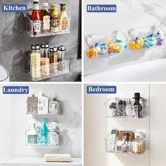 Bath Toy Storage Organizer, Bathtub Toy Storage Holder, Large Capacity Wall Mounted Shower Caddy Shower Organizer, No Drill Shelves Basket, Wave, 2 Pack