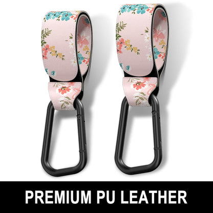 Baby Stroller Hooks for Hanging Bags, Universal Stroller Clips Accessories, Mommy Hook for Diaper Bag, Shopping Cart, Purse, Backpack - 2 Pack, Abstract Leaf