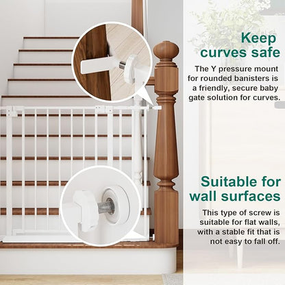 Miumoon 29.7-46" Baby Gate for Stairs with Banister Adapter Y-Spindle Rods, 30.5" Tall, Easy-Install Pressure Mounted Baby Gate for Doorways, Auto-Close Dog Gate Indoor for Child and Pets