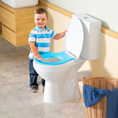 Aünsffer Toddler Toilet Seat with Potty Training Seat Round 16.5inch, 2 in 1 Toilet Seat for Family Built-in Baby Seat Removable, Soft Close + Easy Clean, PP Safe Material, Pink