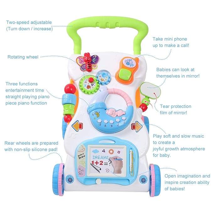 Cuterabit 2 in 1 Sit to Stand Baby Walker with Music and Light, Push Toys for Toddlers 1-3 for Learning to Walk, Baby Walking Toys 6 to 12 Months for Infants Babies Toddlers Boys Girls