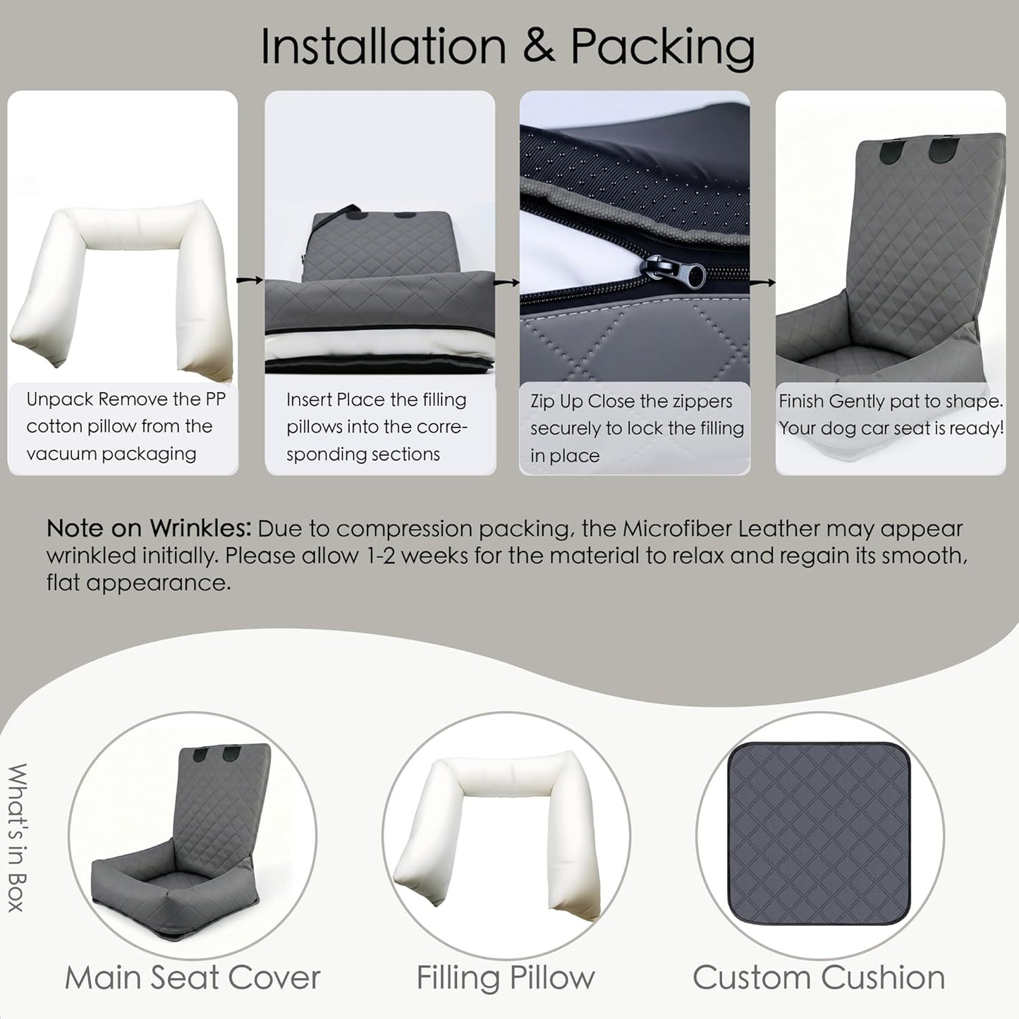 Microfiber Leather Dog Car Seat for Small & Medium Dogs, Waterproof Pet Car Seat with Washable Pee Pad, Scratch & Fur Resistant, Foldable Dog Bed for Home & Travel, Non-Slip Design, Matte Gray