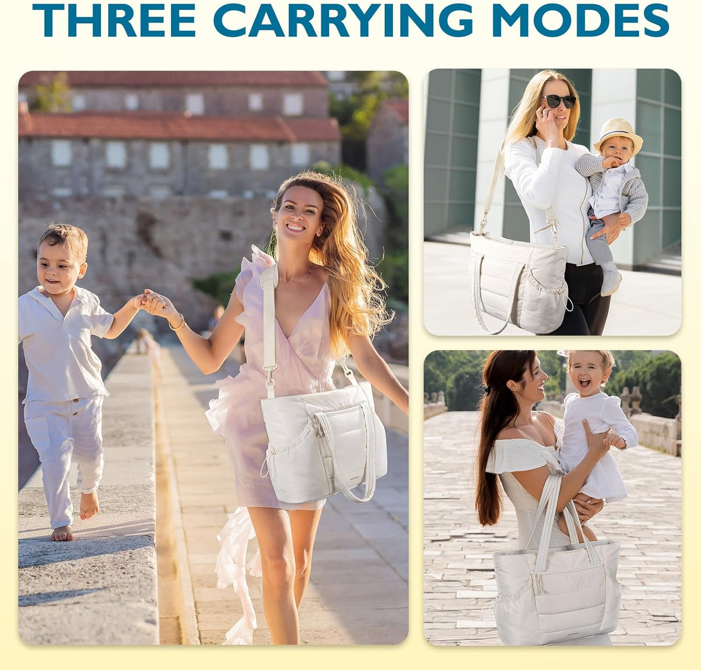 mommore Diaper Bag Tote with Stroller Organizer Puffer Bag Large Capacity Baby Bag with Changing Pad for Travel, Hospital