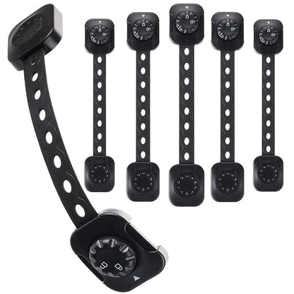 Cabinet Locks Baby Proofing, Child Safety Drawer Locks -Adjustable Child Safety Strap Locks Adhesive Baby Door Latch for Fridge Toilet Oven No Drill Multi-Purpose Furniture Kitchen Lock Black 6 Pack