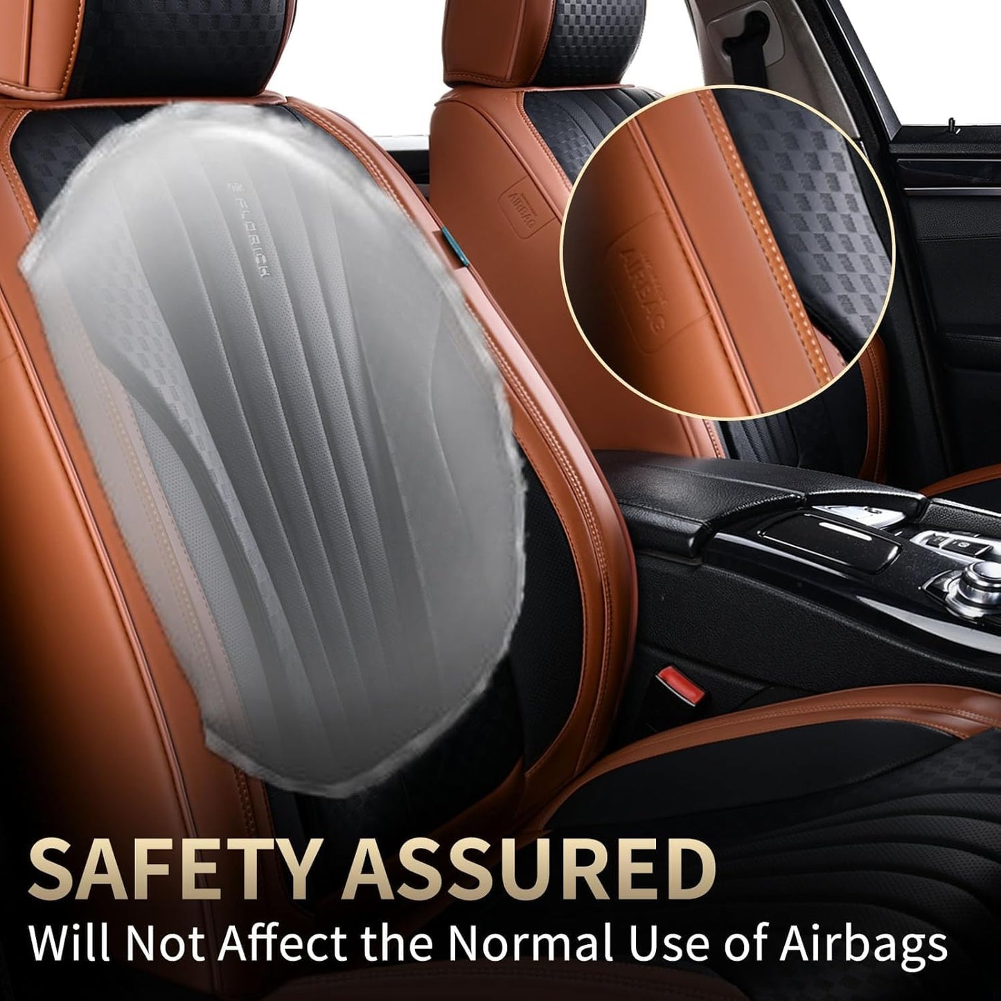 FLORICH Car Seat Covers, Brown Leather Seat Covers for Cars, Faux Nappa Leather Automotive Seat Protectors, Car Seat Cushions Universal Fit for Most Sedans SUVs Trucks - Brown