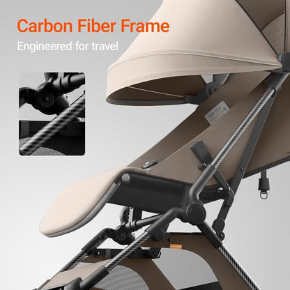 MAMAZING Ultra Air Lightweight Baby Travel Stroller with Carbon Fiber Frame, Compact & Airplane-Friendly, One-Handed Fold, 11.6 lbs, Perfect for Toddlers, Grey