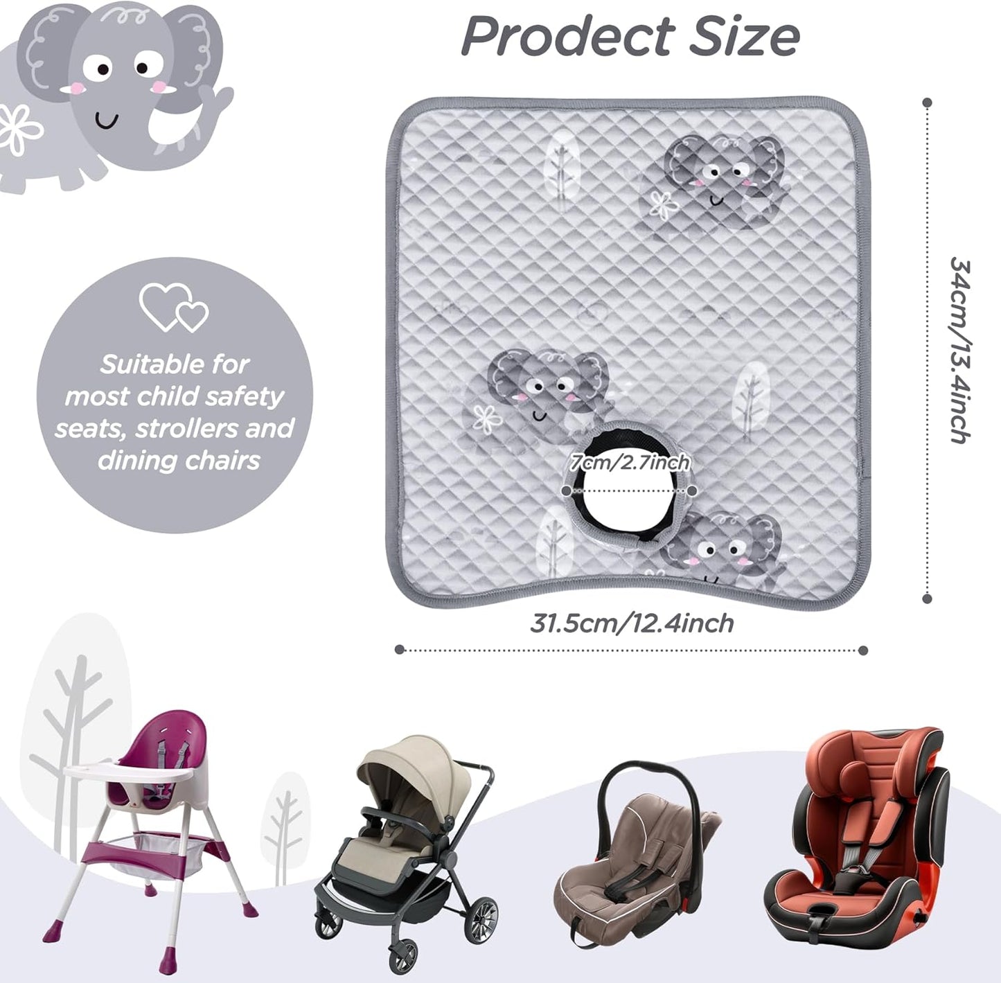 Potty Training Car Seat Protector, Waterproof Car Seat Cover for Toddlers, Piddle Pads for Baby Carseat, Stroller, Non-Slip & Machine Washable (Black, 2PC)
