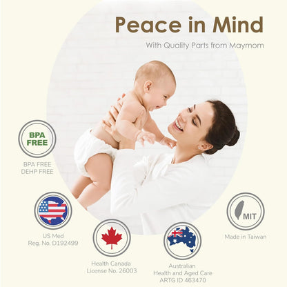 Maymom Wide-Mouth Milk Storage Feeding Collection Bottle with Nipple, Dome Cap, Bottle Top, SureSeal Sealing Disk; Compatible with Spectra Pump/Motif Luna; 5 pc (4.7Oz/140mL)