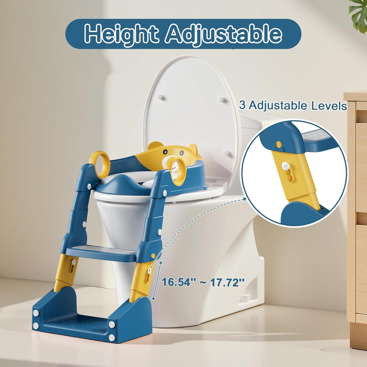 Potty Training Seat,Toddler Toilet Seat for Boys Girls,3-in-1 Potty Training Toilet and Chair with Step Stool Ladder,Anti-Slip Height Adjustable Foldable Splash Guard for Kids (Grey)